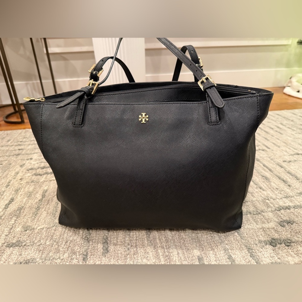 Tory Burch Black Tote Bag with Gold Accents